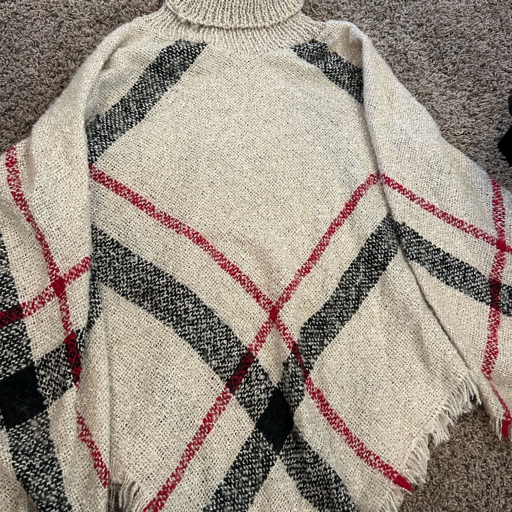 Plaid Knit Turtleneck Sweater Poncho- donated